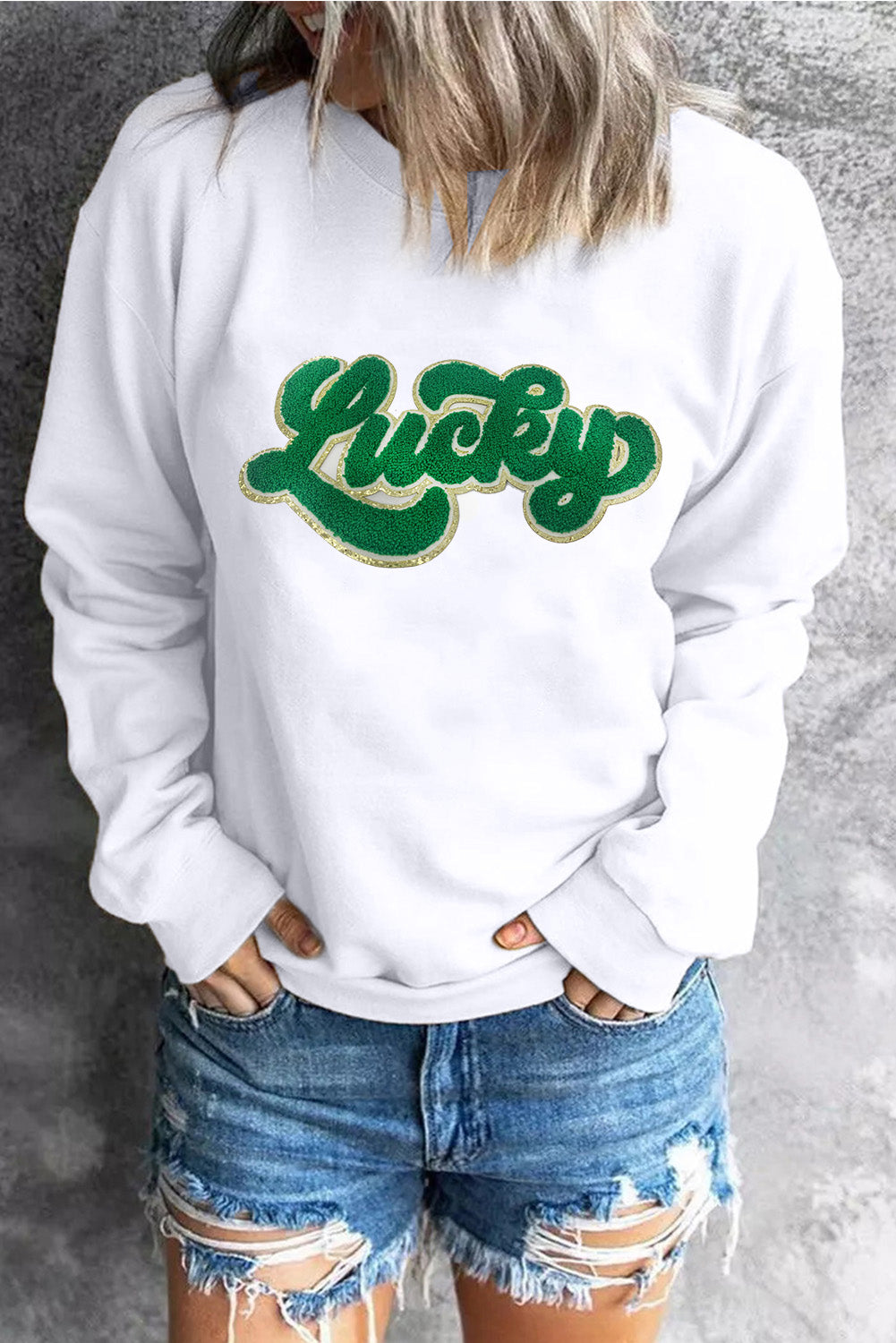 Brinley Chenille Lucky Pattern Sweatshirt-2