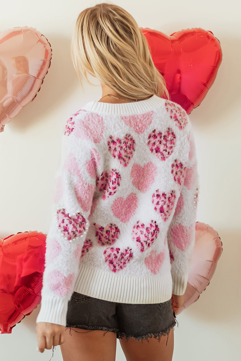 Heart Leopard Pearled Fuzzy Sweater-1