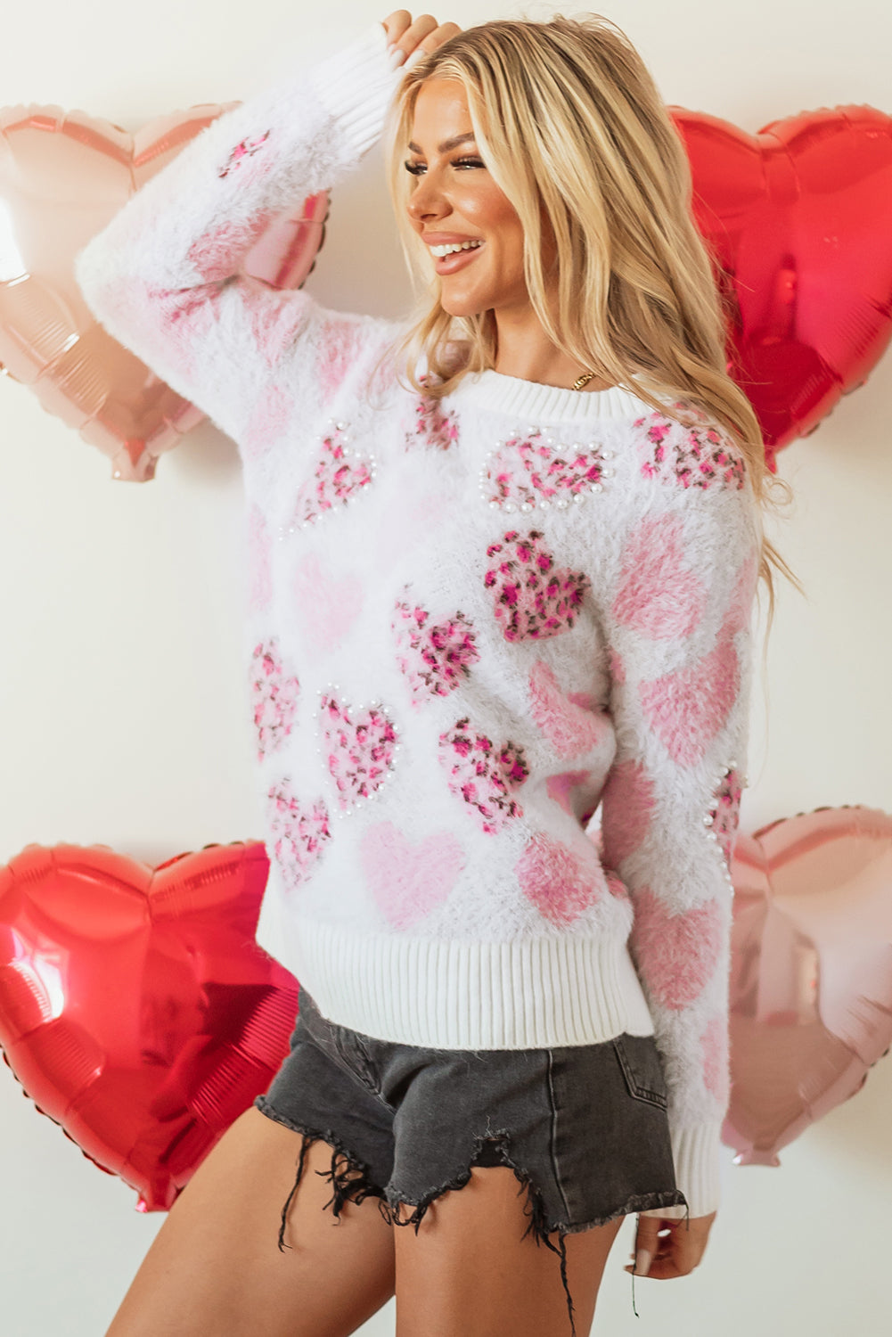 Heart Leopard Pearled Fuzzy Sweater-2