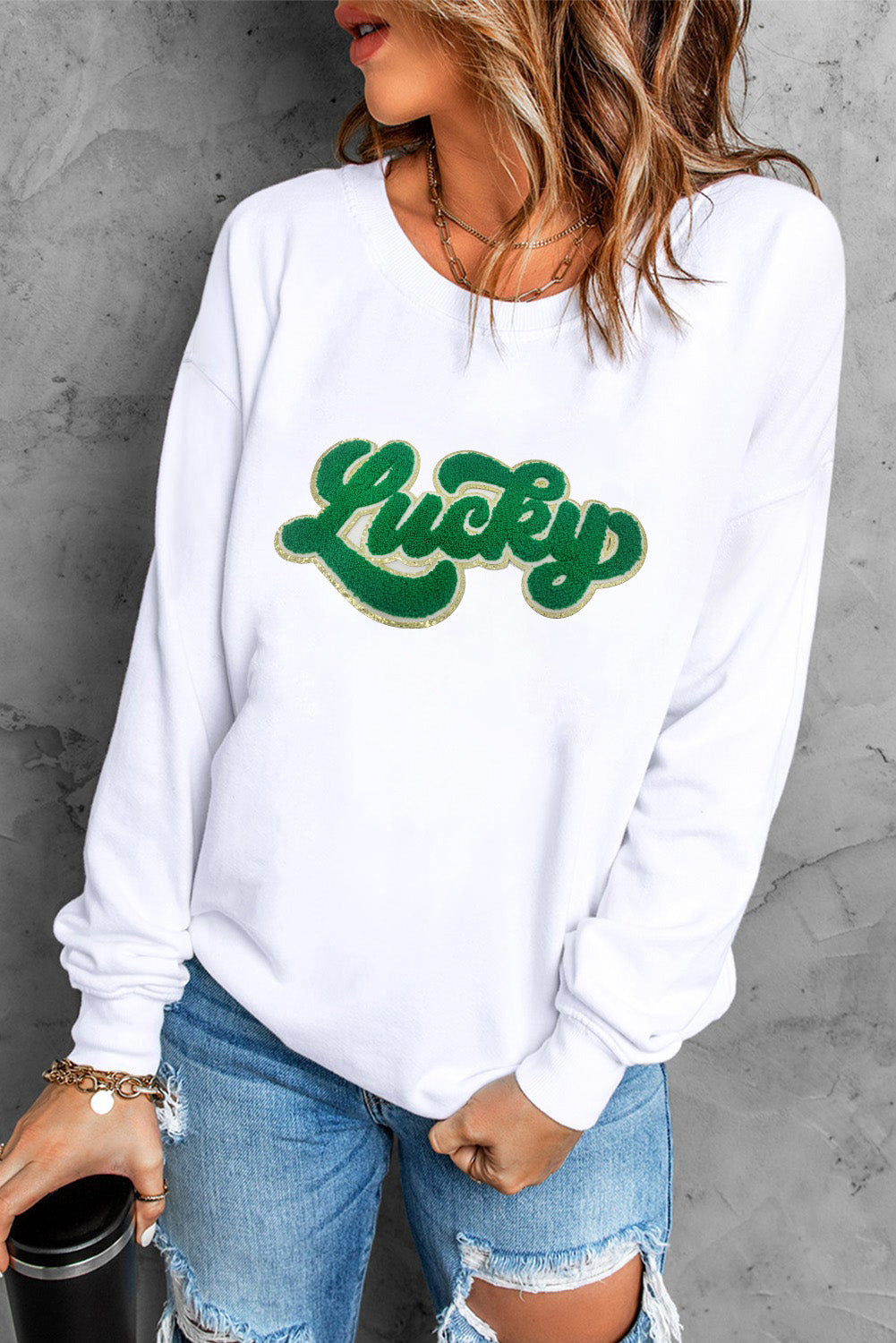 Brinley Chenille Lucky Pattern Sweatshirt-0