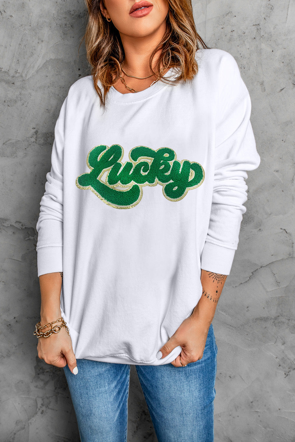 Brinley Chenille Lucky Pattern Sweatshirt-4