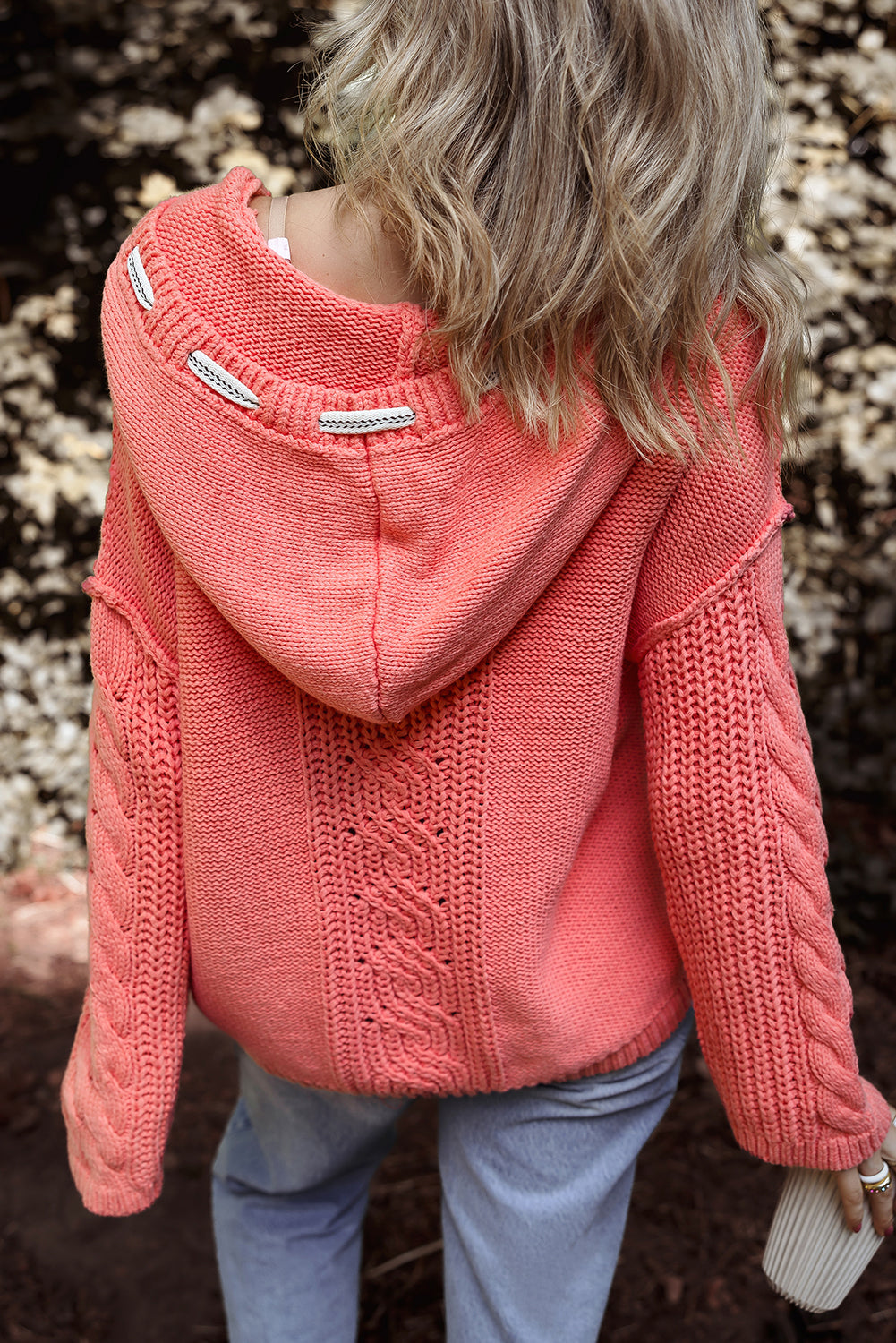 Sariah Cable Knit Drawstring Hooded Sweater-1