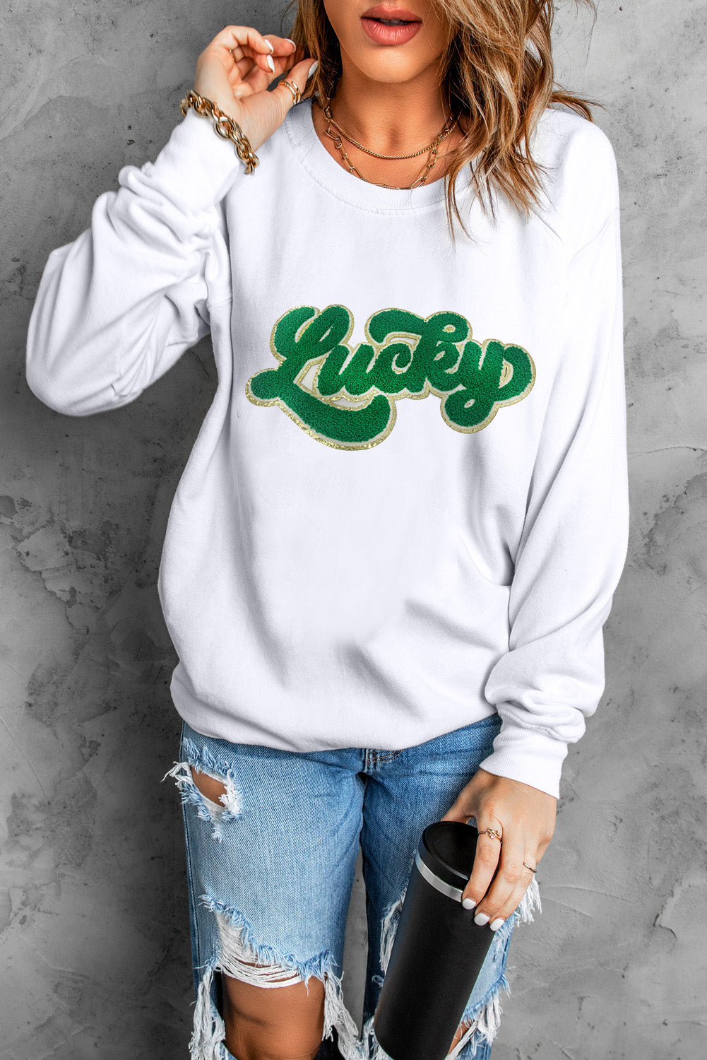 Brinley Chenille Lucky Pattern Sweatshirt-3