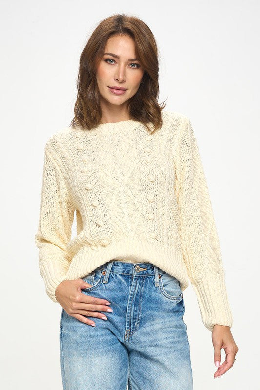 Knit Round neck Pullover Sweater with Braid Detail-1