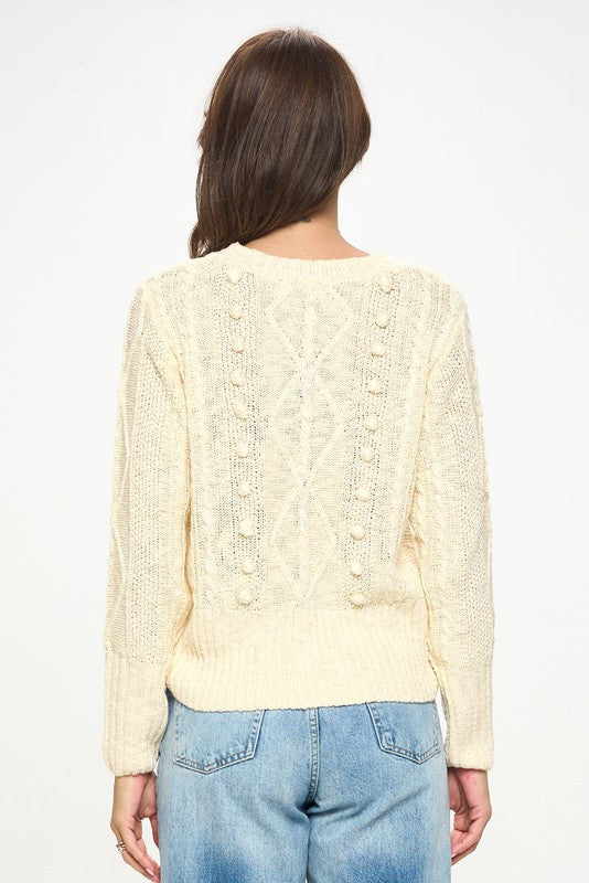 Knit Round neck Pullover Sweater with Braid Detail-3