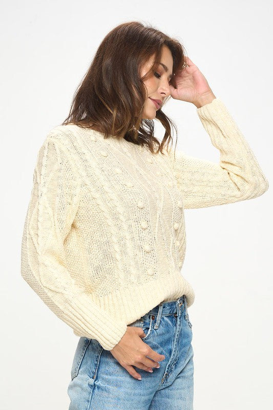 Knit Round neck Pullover Sweater with Braid Detail-2