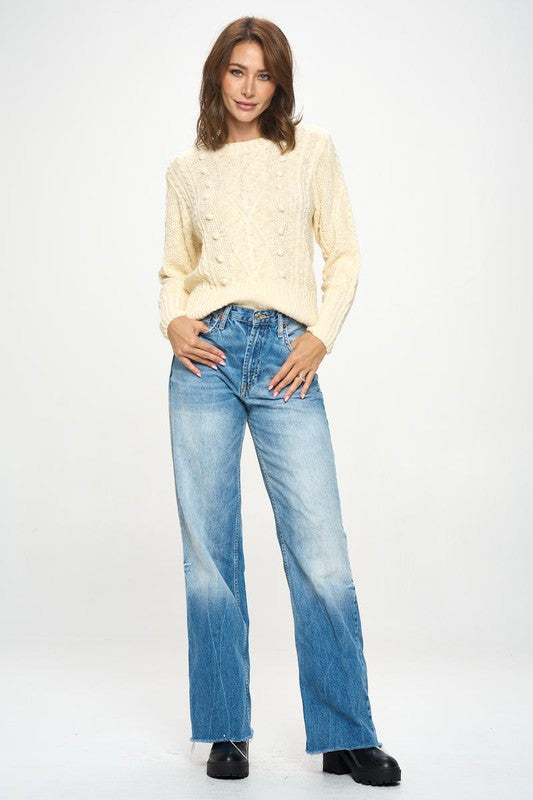 Knit Round neck Pullover Sweater with Braid Detail-4