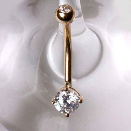 14Kt Yellow Gold 1/2" Navel Ring with Clear Round Prong Set CZ-1