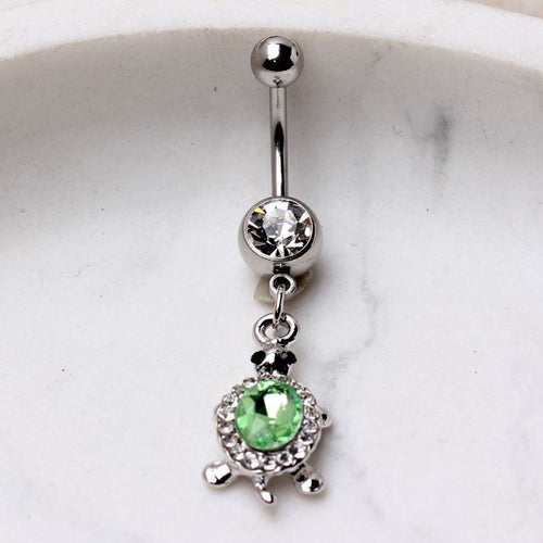 316L Stainless Steel Dazzling Green Turtle Dangle Navel Ring-1